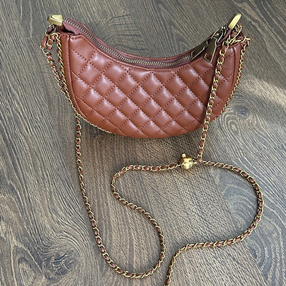 Antik Kraft Handbags - Quilted Brown Adjustable Chain Shoulder Crossbody Bag